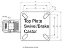 100SS series 50mm stainless steel swivel/brake top plate 60x60mm - Plate drawing