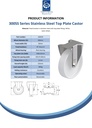 300SS series 200mm stainless steel fixed top plate 140x110mm castor with nylon plain bearing wheel 300kg - Spec sheet