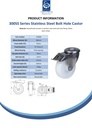 300SS series 100mm stainless steel swivel/brake bolt hole 12mm castor with nylon plain bearing wheel 150kg - Spec sheet