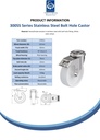 300SS series 125mm stainless steel swivel/brake bolt hole 12mm castor with nylon plain bearing wheel 150kg - Spec sheet