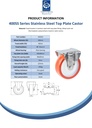 400SS series 100mm stainless steel fixed top plate 100x85mm castor with  polyurethane on nylon centre plain bearing wheel 250kg - Spec sheet