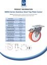 400SS series 125mm stainless steel swivel/brake top plate 100x85mm castor with polyurethane on nylon centre plain bearing wheel 230kg - Spec sheet