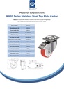 800SS series 100mm stainless steel swivel/brake top plate 100x85mm castor with polyurethane on nylon centre plain bearing wheel 300kg - Spec sheet