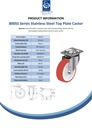 800SS series 125mm stainless steel swivel top plate 100x85mm castor with polyurethane on nylon centre plain bearing wheel 350kg - Spec sheet