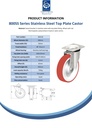 800SS series 200mm stainless steel swivel top plate 140x110mm castor with polyurethane on nylon centre stainless steel ball bearing wheel 750kg - Spec sheet