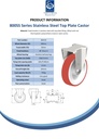 800SS series 200mm stainless steel fixed top plate 140x110mm castor with polyurethane on nylon centre stainless steel ball bearing wheel 750kg - Spec sheet