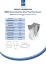 800SS series 125mm stainless steel fixed top plate 100x85mm castor with nylon plain bearing wheel 350kg - Spec sheet