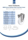 800SS series 200mm stainless steel fixed top plate 140x110mm castor with nylon plain bearing wheel 800kg - Spec sheet