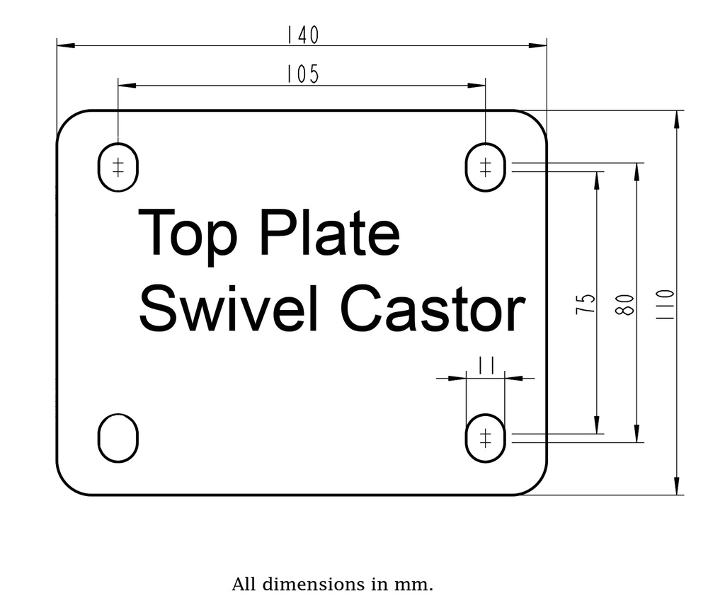 800SS series 160mm stainless steel swivel top plate 140x110mm - Plate drawing