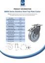 800SS series 160mm stainless steel swivel/brake top plate 140x110mm castor with electrically conductive grey polyurethane on nylon centre stainless steel ball bearing wheel - Spec sheet