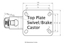 300HTSS series 125mm stainless steel swivel/brake top plate 100x85mm - Plate drawing