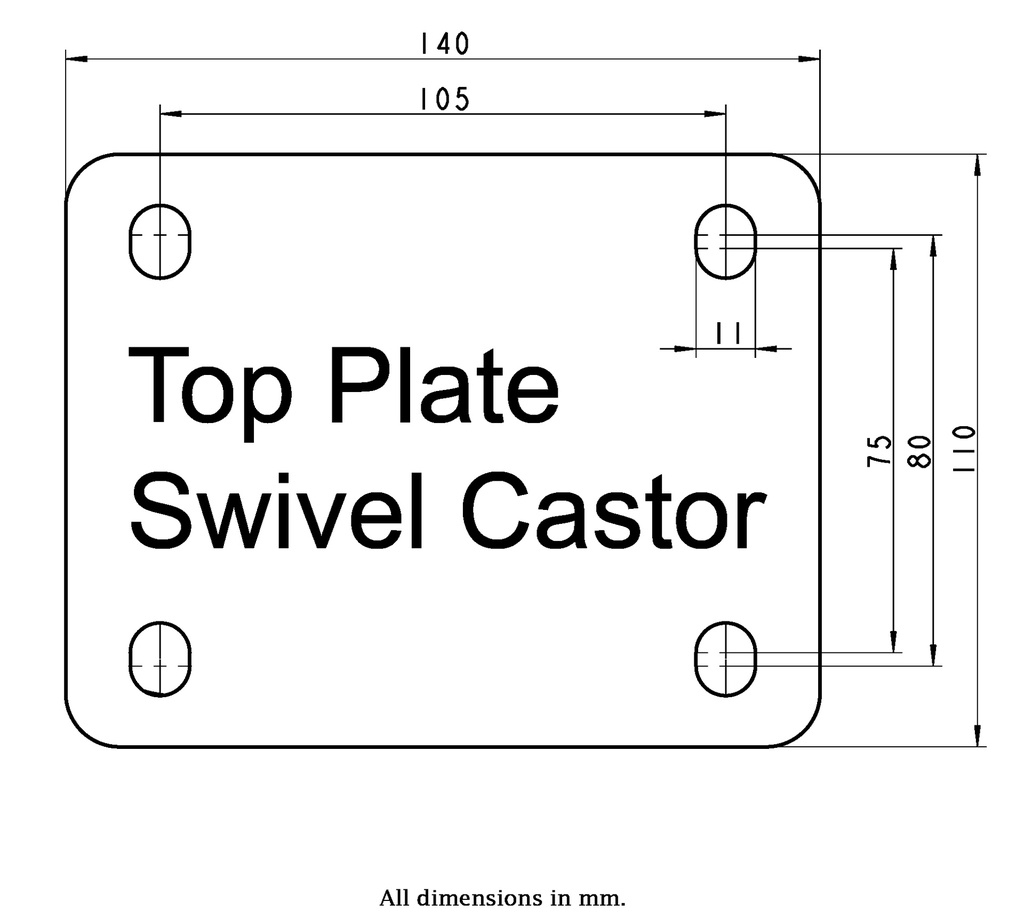 LS series 100mm swivel top plate 140x110mm - Plate drawing