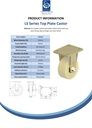 LS series 125mm fixed top plate 140x110mm castor with cast nylon ball bearing wheel 1750kg - Spec sheet