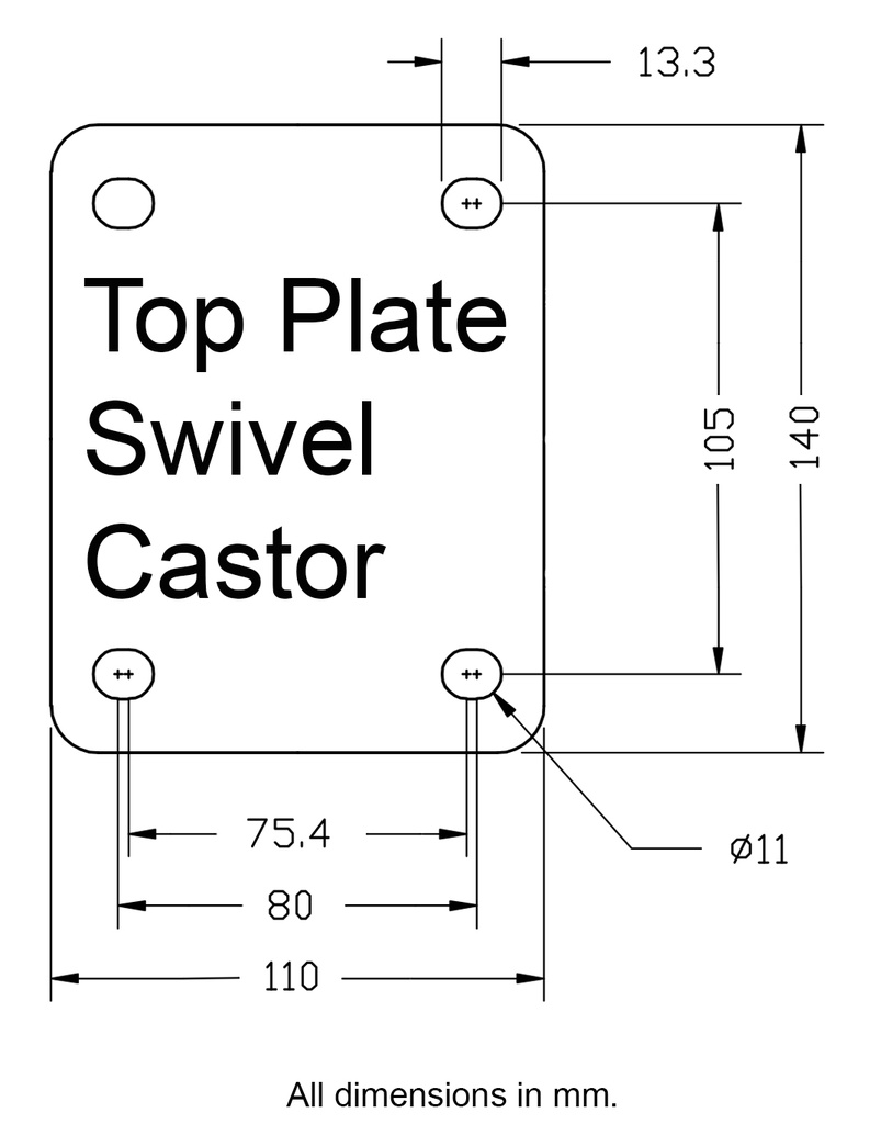 300 series 125mm swivel top plate 140x110mm - Plate dimensions