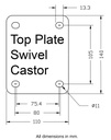 300 series 125mm swivel top plate 140x110mm - Plate dimensions