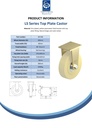 LS series 300mm fixed top plate 255x200mm castor with cast nylon ball bearing wheel 6000kg - Spec sheet