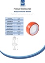 Wheel series 100mm polyurethane on nylon centre 15mm bore hub length 44mm plain bearing 300kg - Spec sheet