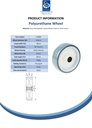 Wheel series 125mm polyurethane on nylon centre 15mm bore hub length 49mm roller bearing 280kg - Spec sheet