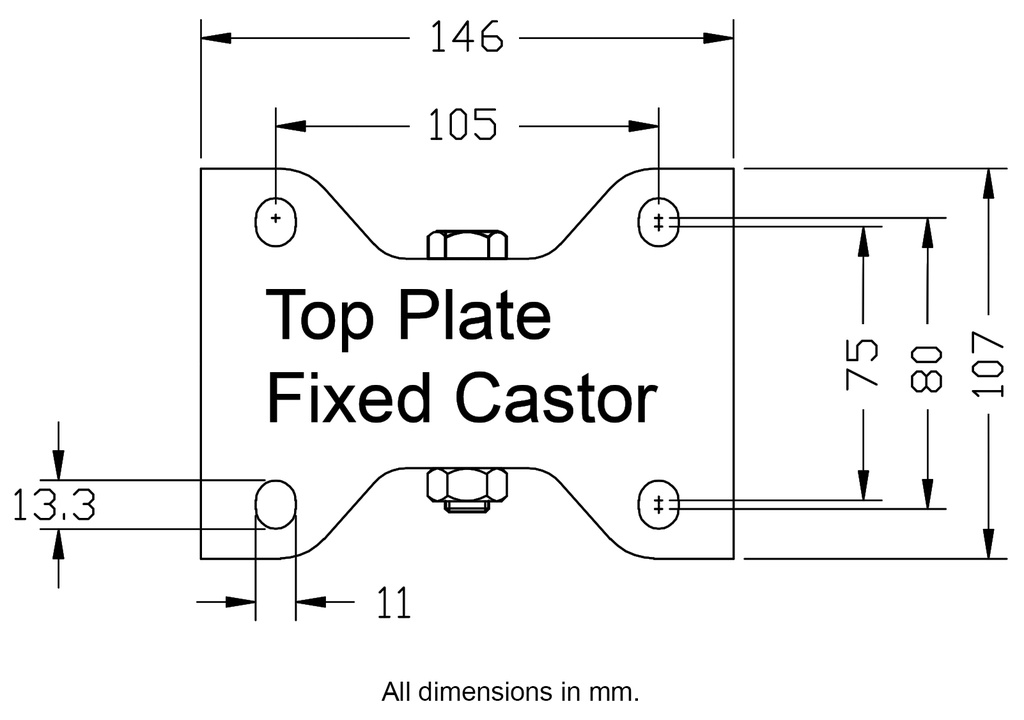 300 series 200mm fixed top plate 146x107mm - Plate dimenisons