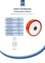 Wheel series 200mm polyurethane on nylon centre 20mm bore hub length 58mm stainless steel ball bearing 750kg - Spec sheet