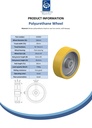 Wheel series 160mm polyurethane on cast iron centre bore 25mm H7 hub length 60mm plain bearing with keyway 8x3.3mm 700kg - Spec sheet