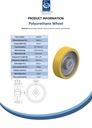 Wheel series 180mm polyurethane on cast iron centre bore 25mm H7 hub length 60mm plain bearing with keyway 8x3.3mm 800kg - Spec sheet