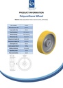 Wheel series 200mm polyurethane on cast iron centre bore 25mm H7 hub length 60mm plain bearing with keyway 8x3.3mm 900kg - Spec sheet