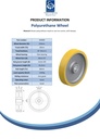 Wheel series 250mm polyurethane on cast iron centre bore 40mm H7 hub length 60mm plain bearing with keyway 12x3.3mm 1100kg - Spec sheet