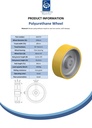 Wheel series 250mm polyurethane on cast iron centre bore 40mm H7 hub length 80mm plain bearing with keyway 12x3.3mm 1600kg - Spec sheet