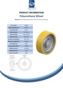 Wheel series 250mm polyurethane on cast iron centre bore 50mm H7 hub length 80mm plain bearing with keyway 14x3.8mm 1600kg - Spec sheet