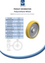 Wheel series 300mm polyurethane on cast iron centre bore 50mm H7 hub length 60mm plain bearing with keyway 14x3.8mm 1500kg - Spec sheet