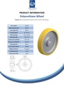 Wheel series 400mm polyurethane on cast iron centre bore 50mm H7 hub length 80mm plain bearing with keyway 14x3.8mm 2800kg - Spec sheet