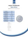 Wheel series 50mm nylon on polypropylene centre 8mm bore hub length 21,5mm plain bearing 50kg - Spec sheet