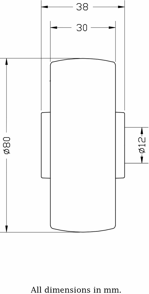 Wheel series 80mm polypropylene 12mm bore hub length 38mm roller bearing 120kg - Wheel dimensions