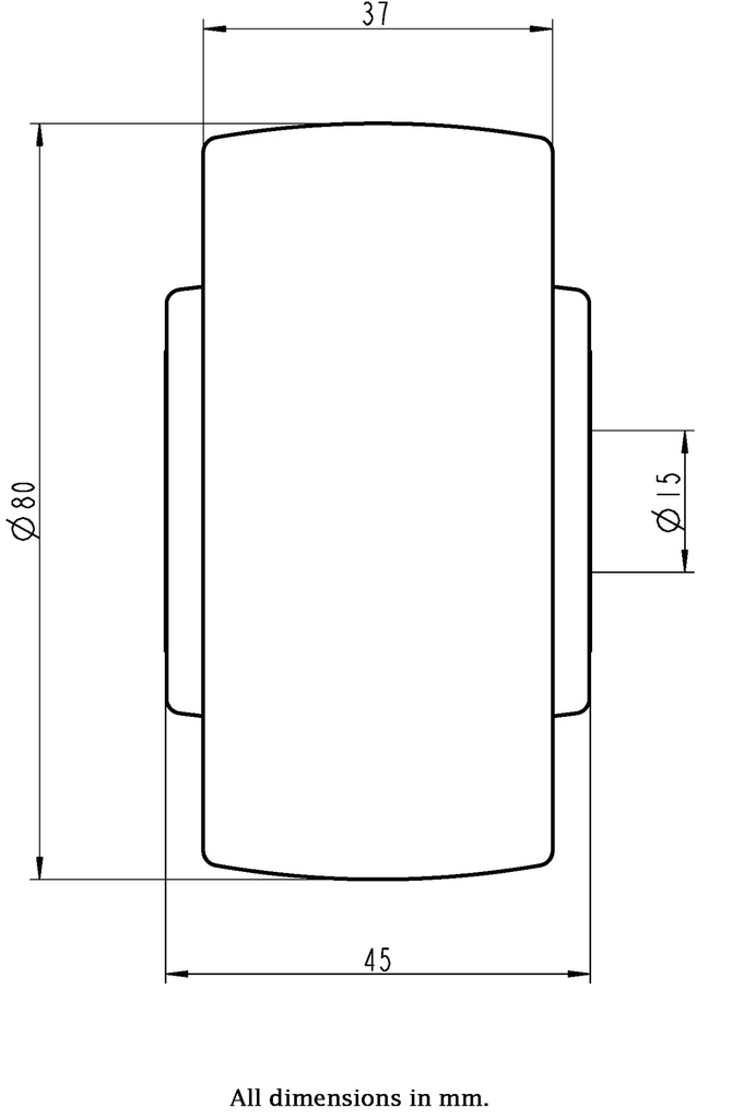 Wheel series 80mm nylon 15mm bore hub length 45mm ball bearing 350kg - Wheel dimensions