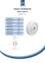 Wheel series 125mm nylon 15mm bore hub length 45mm ball bearing 700kg - Spec sheet