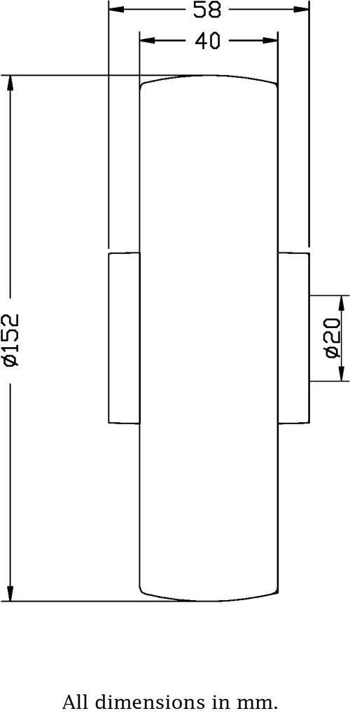 Wheel series 152mm nylon 20mm bore hub length 58mm roller bearing 350kg - Wheel dimensions