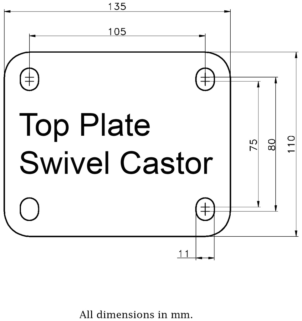 800 series 160mm swivel top plate 135x110mm - Plate dimensions