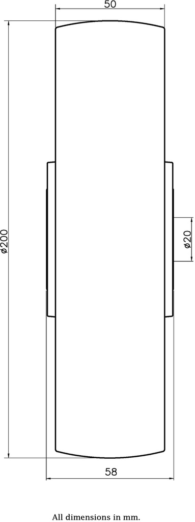 Wheel series 200mm nylon 20mm bore hub length 58mm ball bearing 900kg - Wheel dimensions