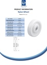 Wheel series 200mm nylon 25mm bore hub length 60mm ball bearing 1500kg - Spec sheet