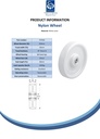 Wheel series 250mm nylon 25mm bore hub length 60mm ball bearing 1500kg - Spec sheet