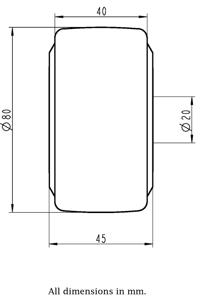 Wheel series 80mm cast nylon 20mm bore hub length 45mm ball bearing 1000kg - Wheel dimensions