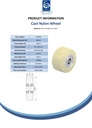 Wheel series 80mm cast nylon 20mm bore hub length 45mm ball bearing 1000kg - Spec sheet