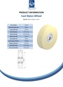 Wheel series 500mm cast nylon 100mm bore hub length 130mm ball bearing 15000kg - Spec sheet