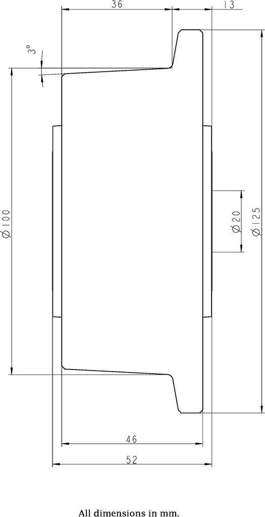 Wheel series 100mm flanged cast iron 20mm bore hub length 52mm ball bearing 800kg - Wheel dimensions