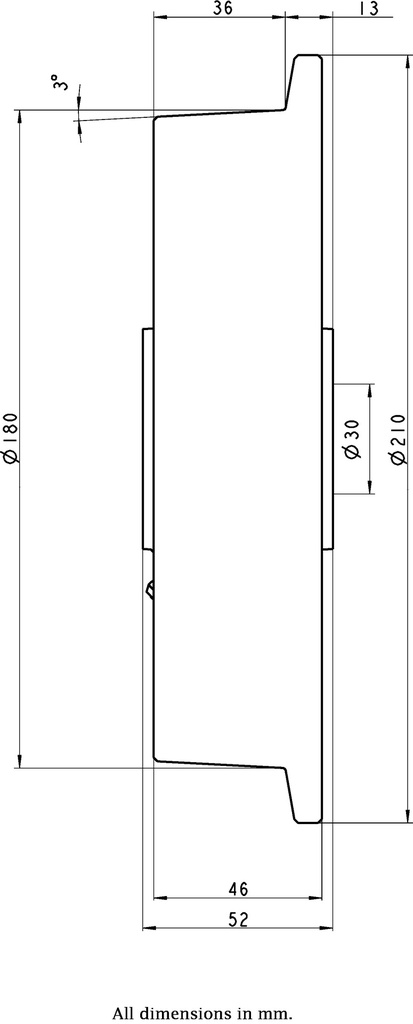 Wheel series 180mm flanged cast iron 30mm bore hub length 52mm plain bearing 1200kg - Wheel dimensions