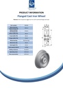 Wheel series 180mm flanged cast iron  20mm bore hub length 52mm ball bearing 1200kg - Spec sheet