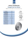 Wheel series 200mm flanged cast iron 20mm bore hub length 52mm ball bearing 1500kg - Spec sheet