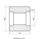 Wheel series 82x70mm roller nylon bearing seat 47x14mm hub length 70mm 700kg - Wheel dimensions