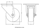 300 series 125mm swivel top plate 140x110mm castor with blue elastic rubber on nylon centre ball bearing wheel 250kg - Castor dimensions